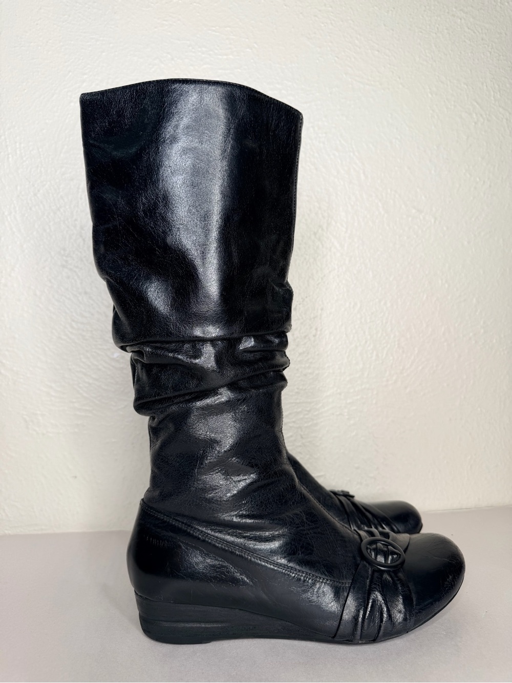 Miz Mooz shiny black leather tall slouchy boot